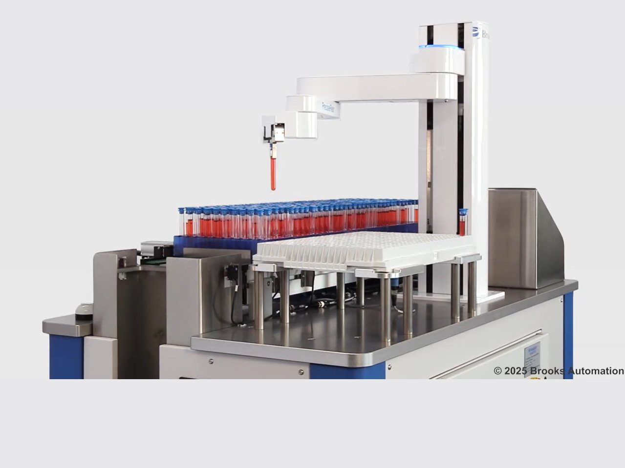 Vial re-racker built by Arimation using a Brooks robot